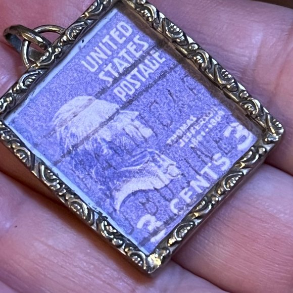 NEW 3 Cents US Stamp Pendant 925 Sterling Silver - 1 Inch - Picture 1 of 4